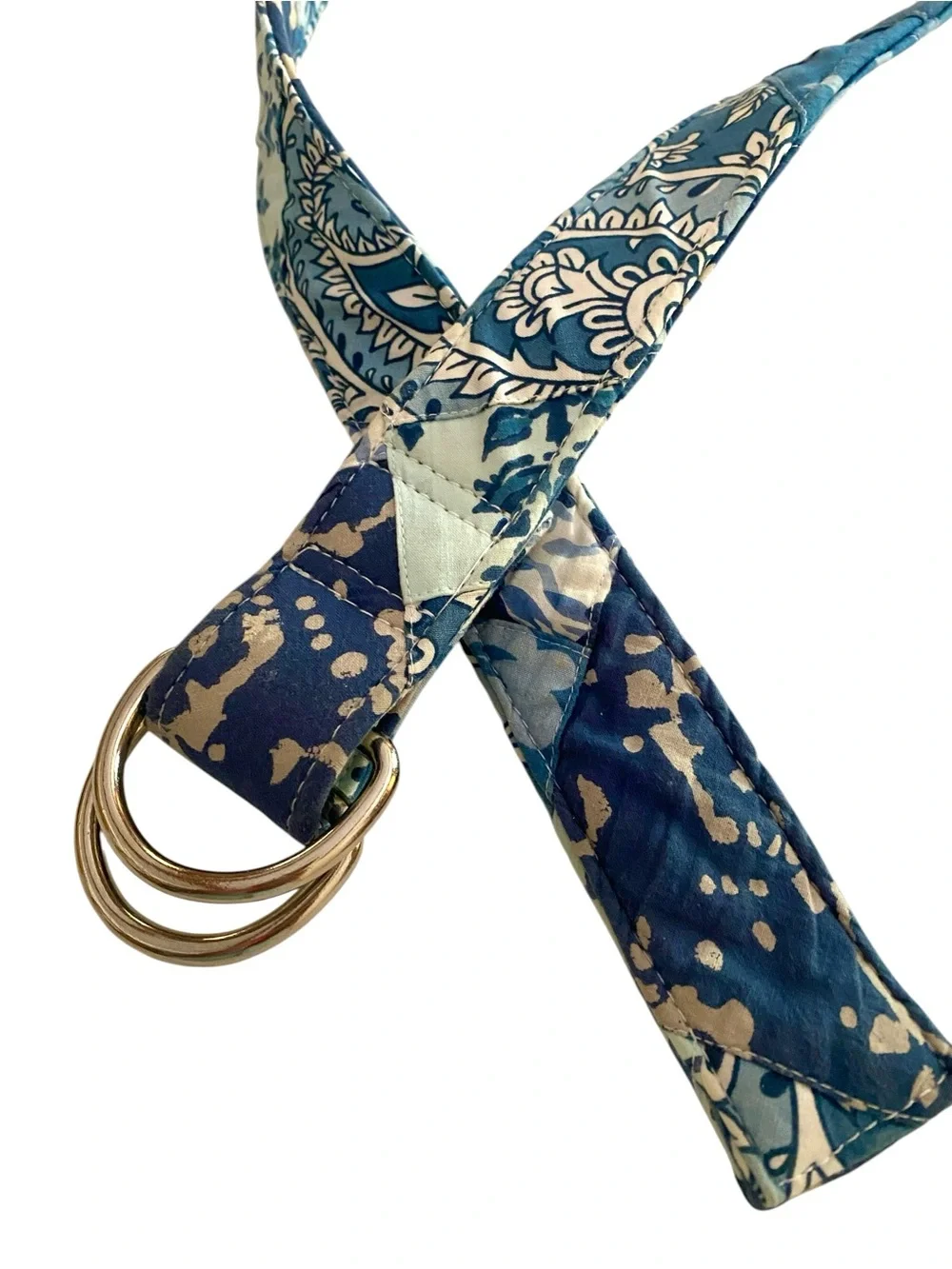 J. Crew Cotton Patchwork Belt Blue D-Ring 1.5” W x 40” L Preppy Boho - Picture 7 of 7